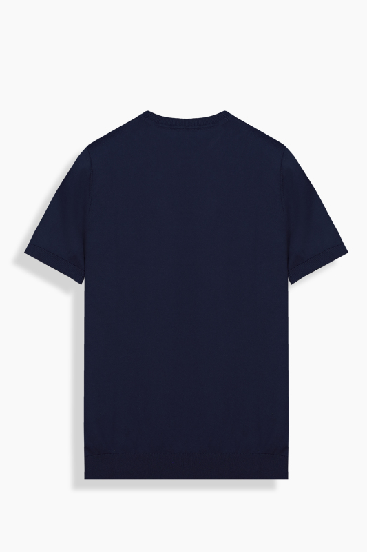 Bisiklet Yaka Kısa Kol Lacivert Triko Tişört - INTERVIEW (1)