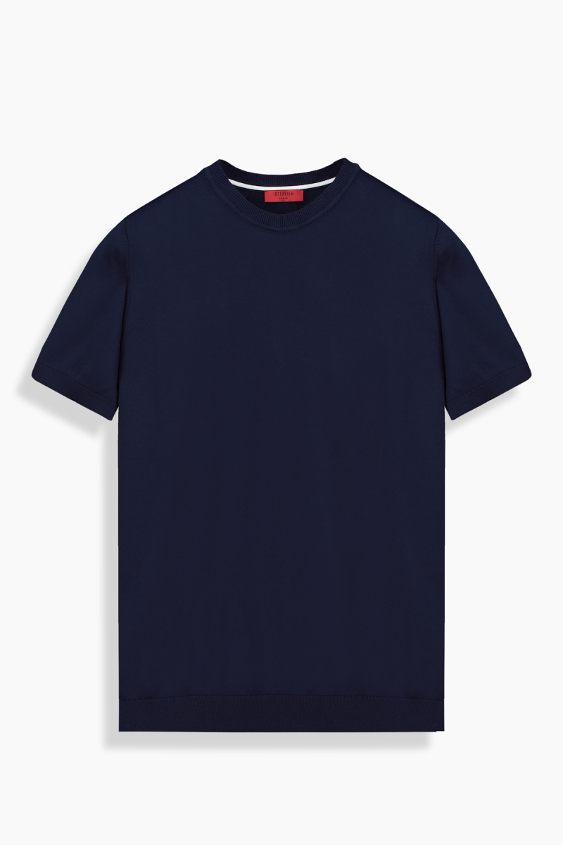 Bisiklet Yaka Kısa Kol Lacivert Triko Tişört - 1