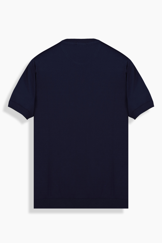 Bisiklet Yaka Lacivert Triko Tişört - INTERVIEW