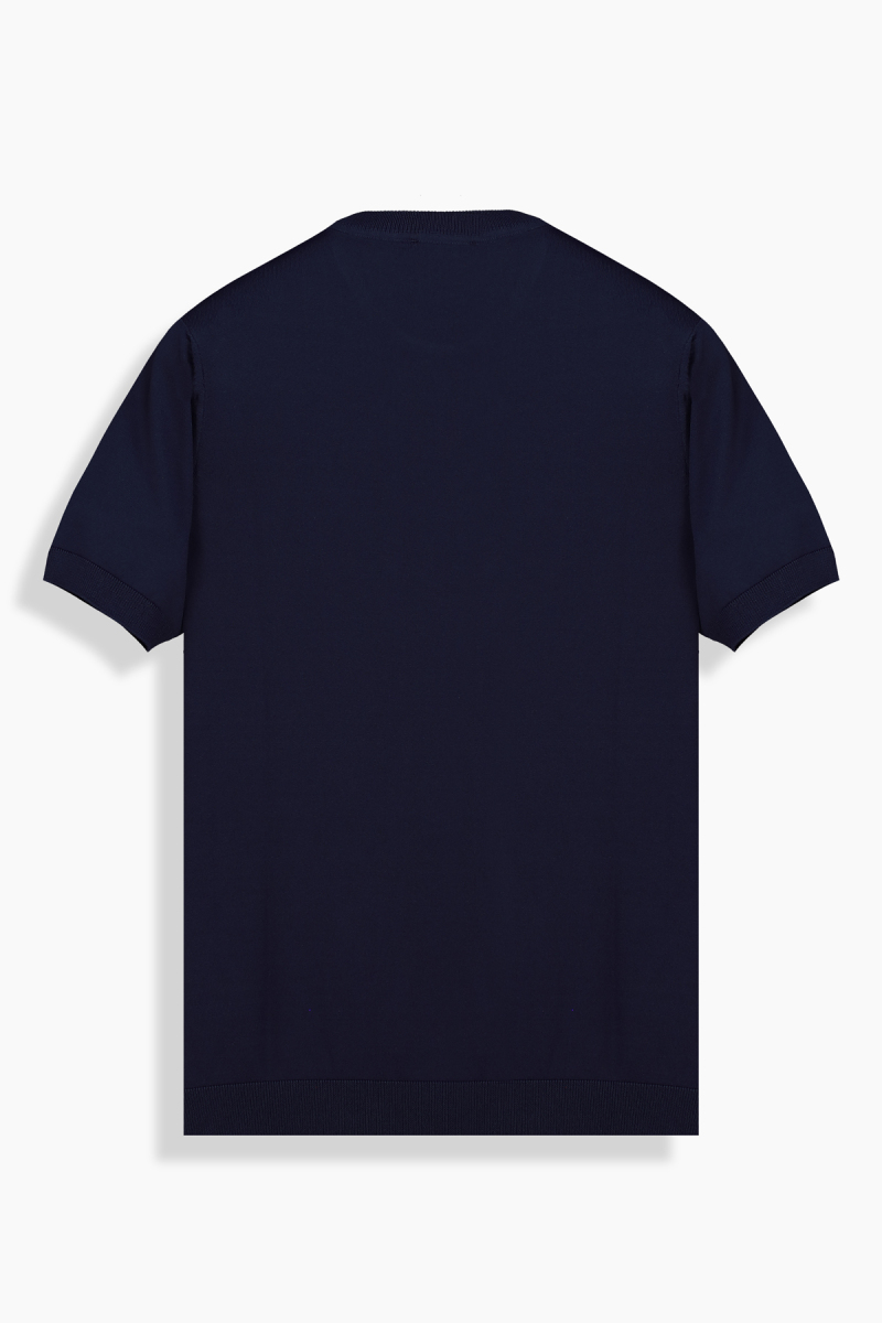 Bisiklet Yaka Lacivert Triko Tişört - 2