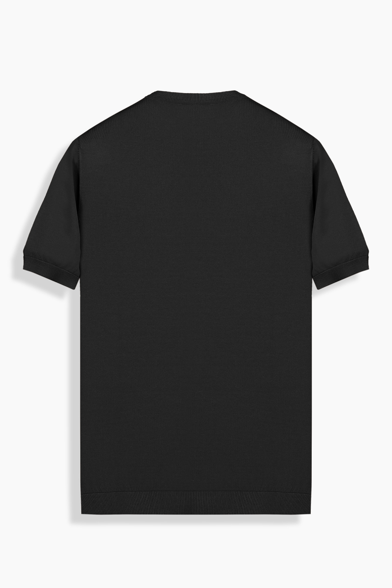 Bisiklet Yaka Kısa Kol Siyah Triko Tişört - 2