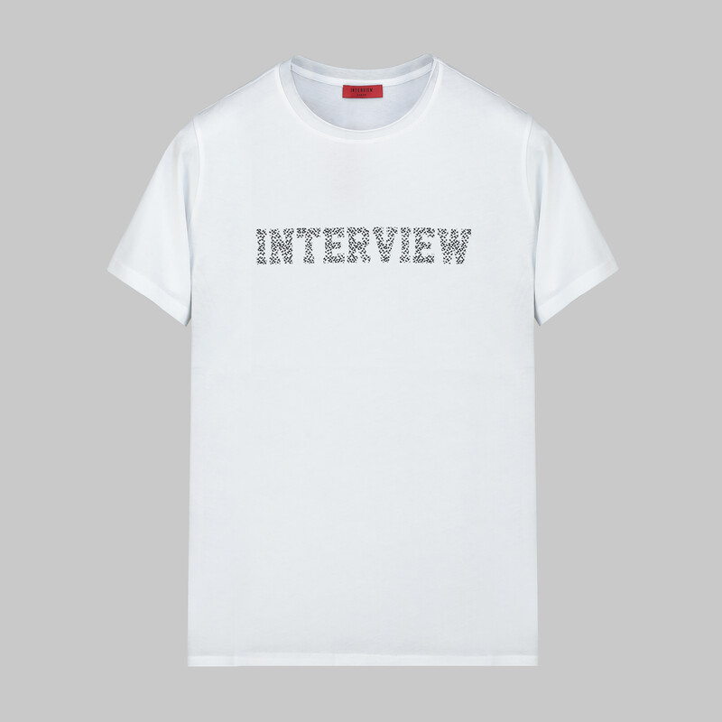 Bisiklet Yaka Baskılı Beyaz Tişört - INTERVIEW