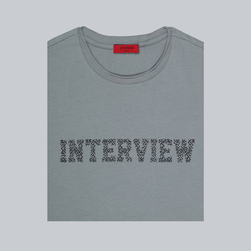 Bisiklet Yaka Baskılı Gri Tişört - 3