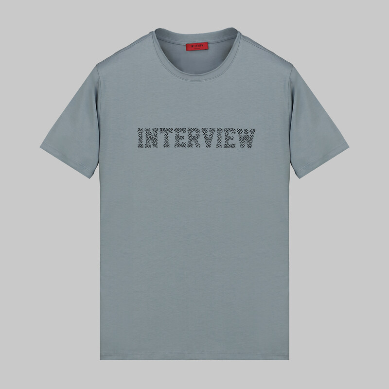 Bisiklet Yaka Baskılı Gri Tişört 