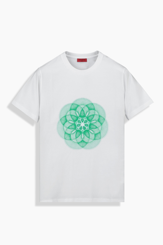 Bisiklet Yaka Önü Desenli Beyaz Tişört - INTERVIEW