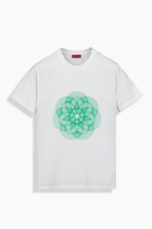 Bisiklet Yaka Önü Desenli Beyaz Tişört - INTERVIEW