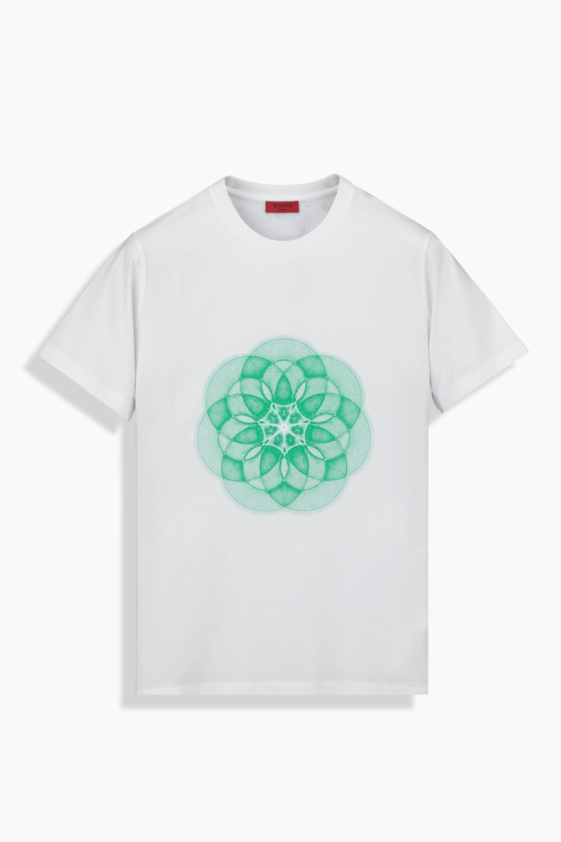 Bisiklet Yaka Önü Desenli Beyaz Tişört - 2