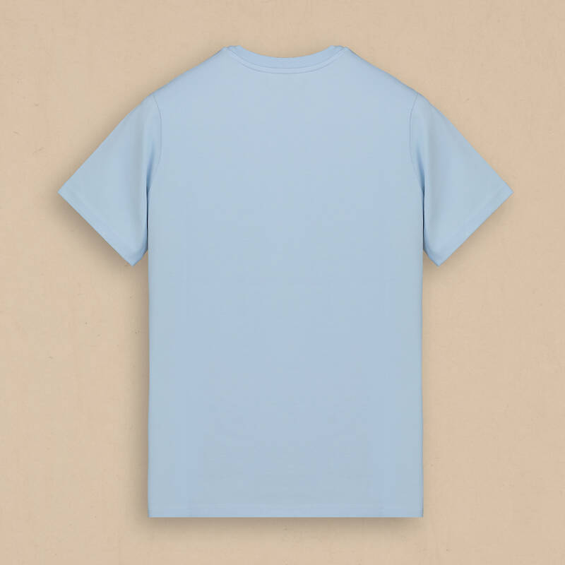 Bisiklet Yaka Önü Desenli Mavi Tişört - 2