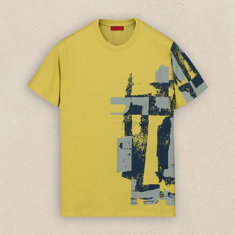 Bisiklet Yaka Pamuklu Hardal Tişört - 3