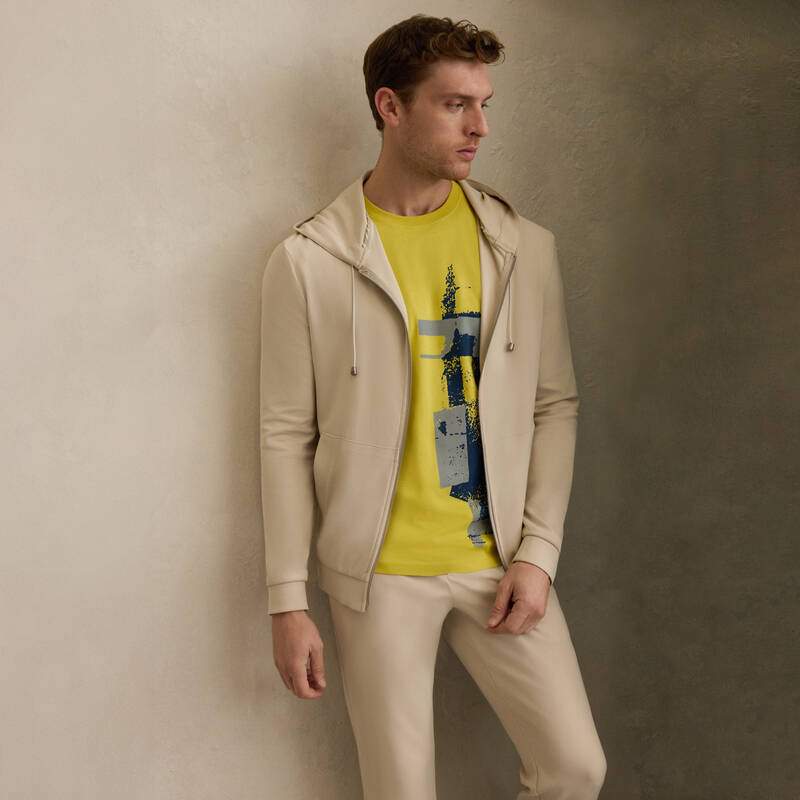 Bisiklet Yaka Pamuklu Hardal Tişört - 1