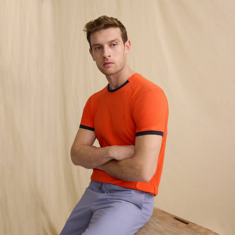 Bisiklet Yaka Erkek Turuncu Tişört - 1