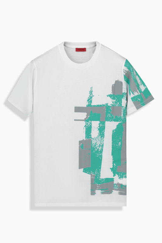 Bisiklet Yaka Pamuklu Beyaz Tişört 