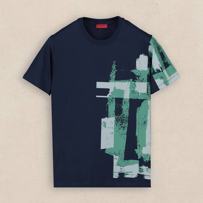 Bisiklet Yaka Pamuklu Lacivert Tişört - 2