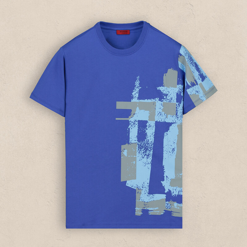 Bisiklet Yaka Pamuklu Saks Tişört 