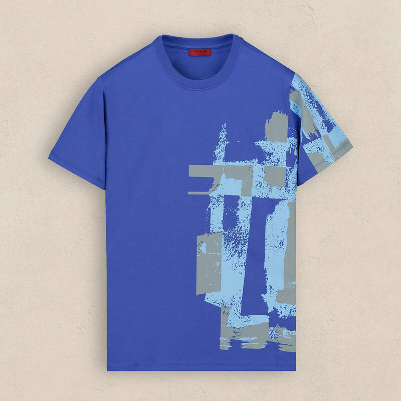 Bisiklet Yaka Pamuklu Saks Tişört - 1