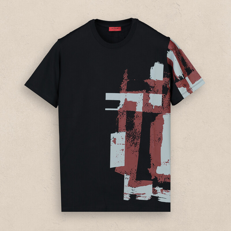 Bisiklet Yaka Pamuklu Siyah Tişört 