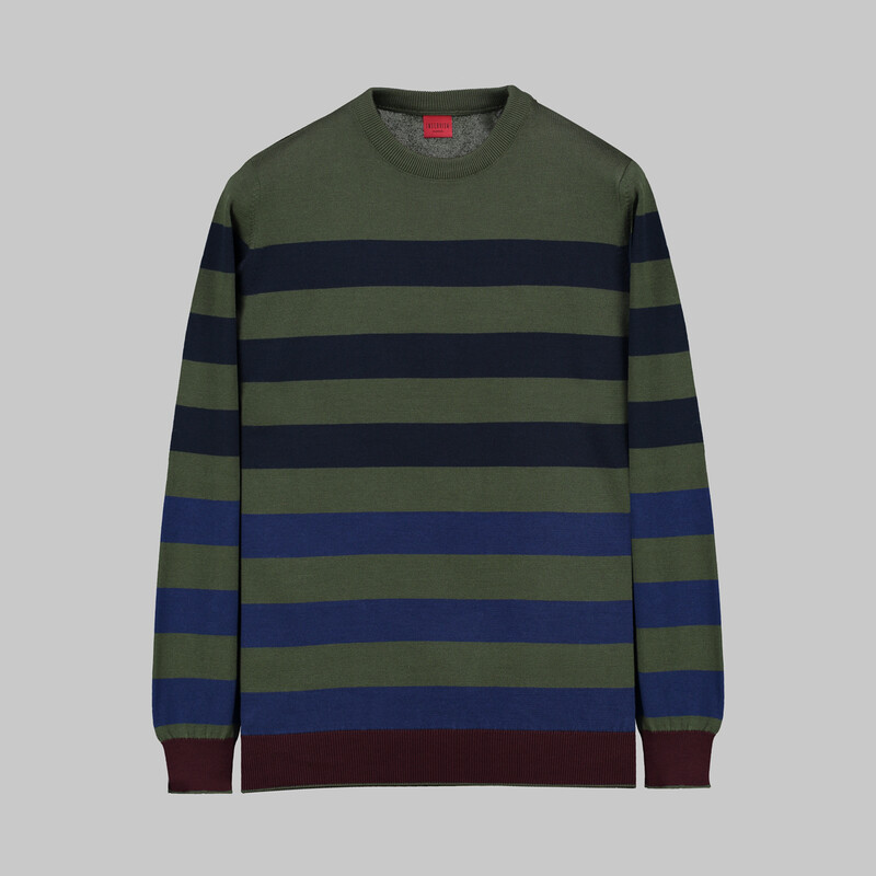 Bisiklet Yaka Çizgili Haki Triko 