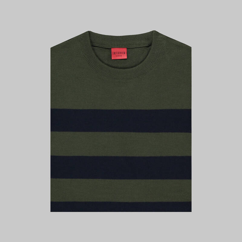 Bisiklet Yaka Çizgili Haki Triko - 3