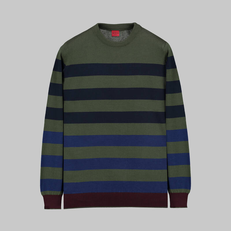 Bisiklet Yaka Çizgili Haki Triko - 1