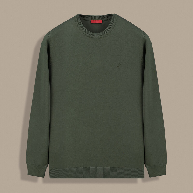 Erkek Bisiklet Yaka Haki Triko 