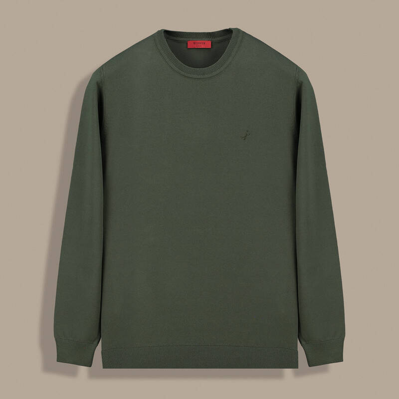 Erkek Bisiklet Yaka Haki Triko - 1