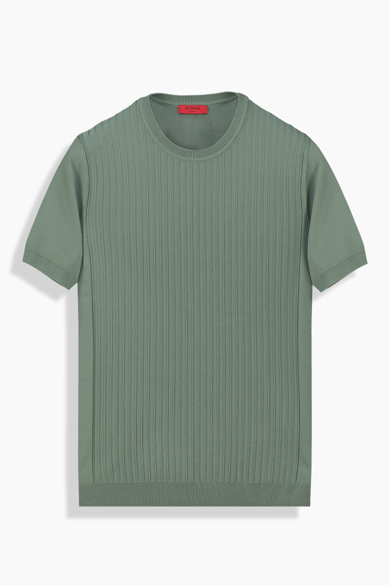 Bisiklet Yaka Kısa Kol Yeşil Triko Tişört - 2