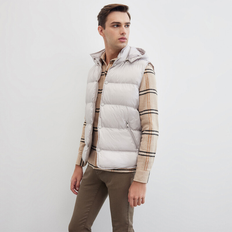 Çıkma Kapüşonlu Dolum Taş Rengi Yelek - INTERVIEW