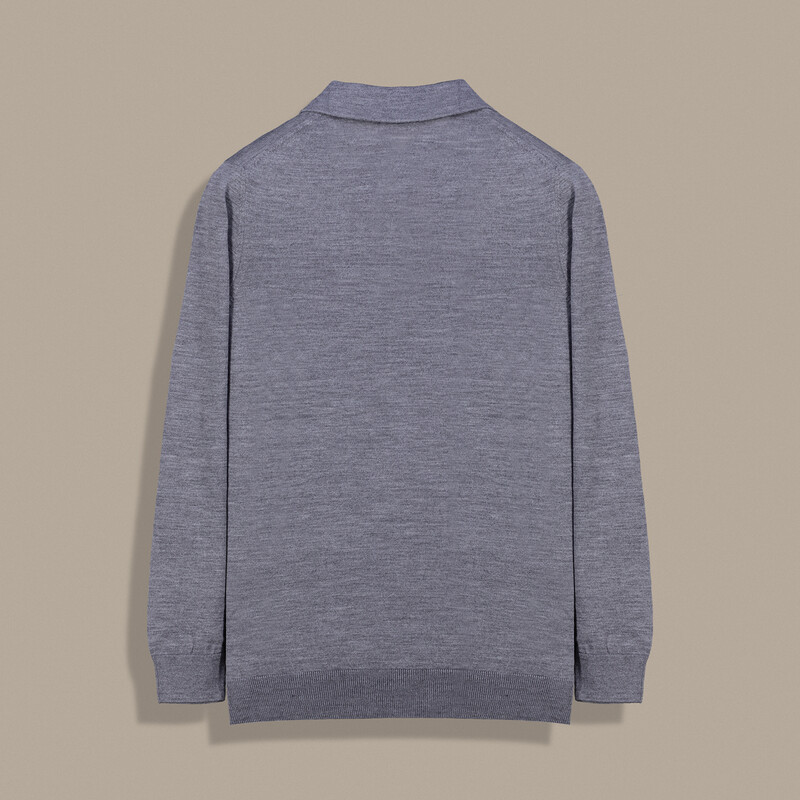 Düğmeli Polo Yaka Erkek Gri Triko - INTERVIEW