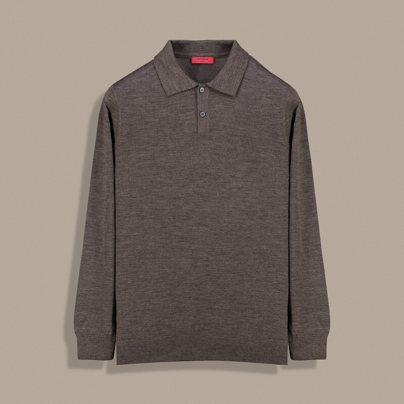 Düğmeli Polo Yaka Erkek Kahverengi Triko 