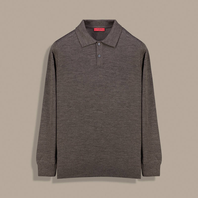 Düğmeli Polo Yaka Erkek Kahverengi Triko - 1