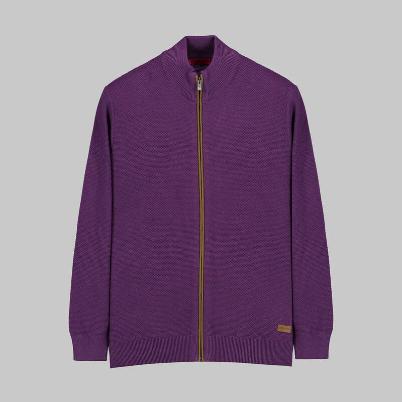 Fermuarlı Triko Mürdüm Hırka - 1