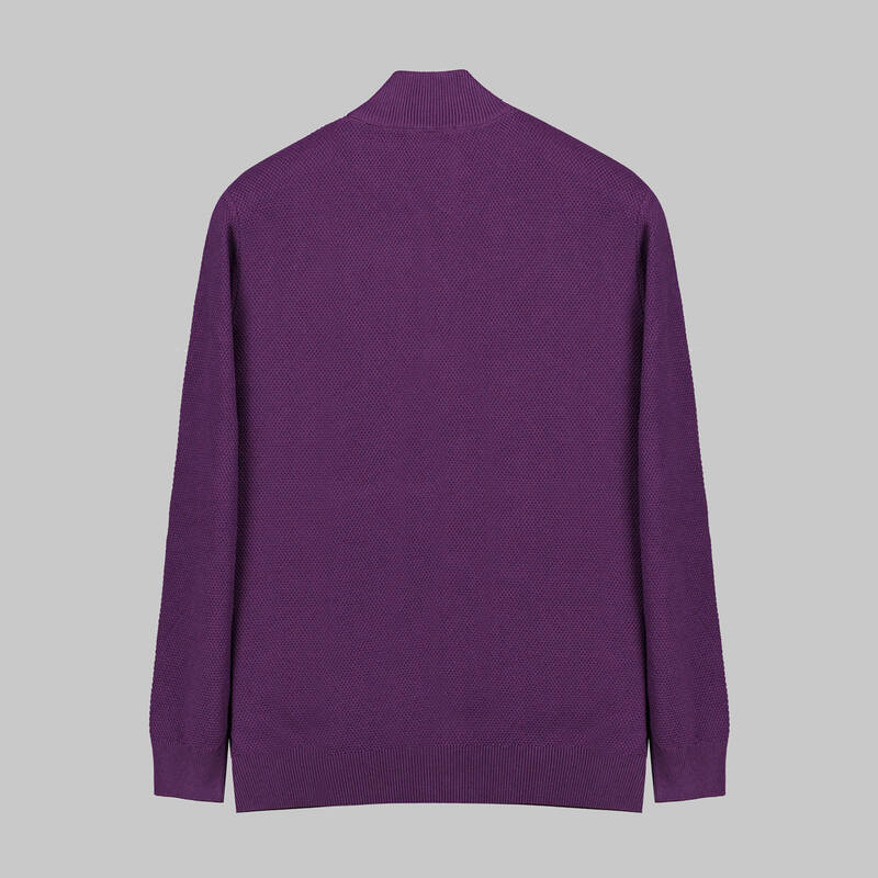 Fermuarlı Triko Mürdüm Hırka - 2