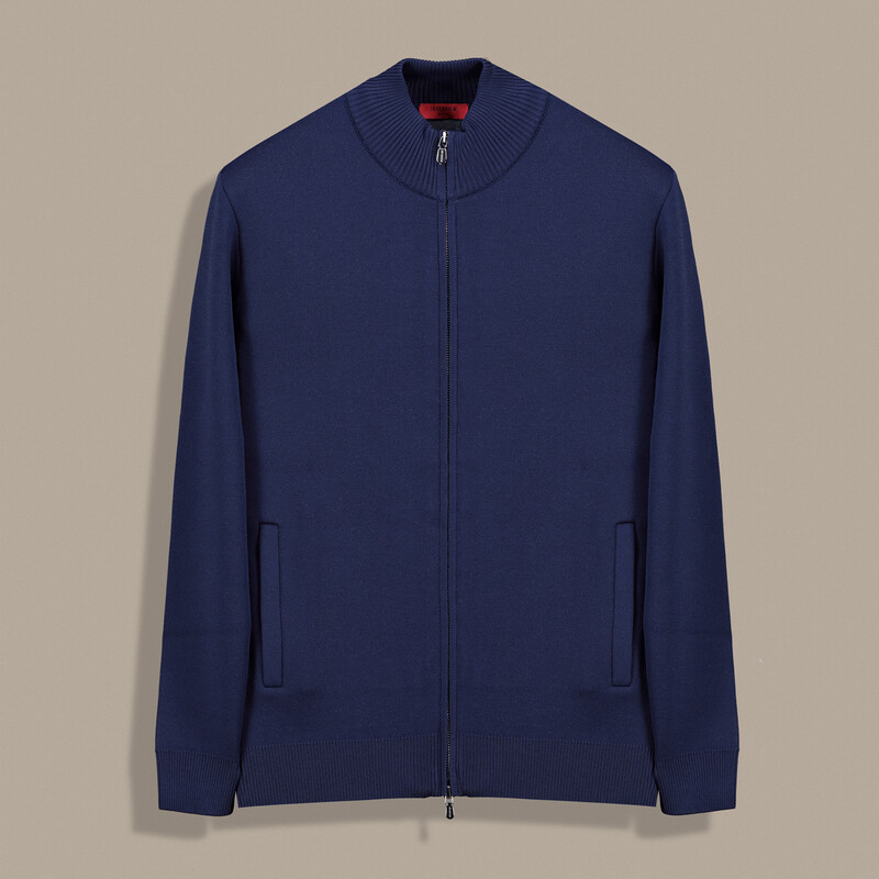 Fermuarlı Cepli Lacivert Hırka 