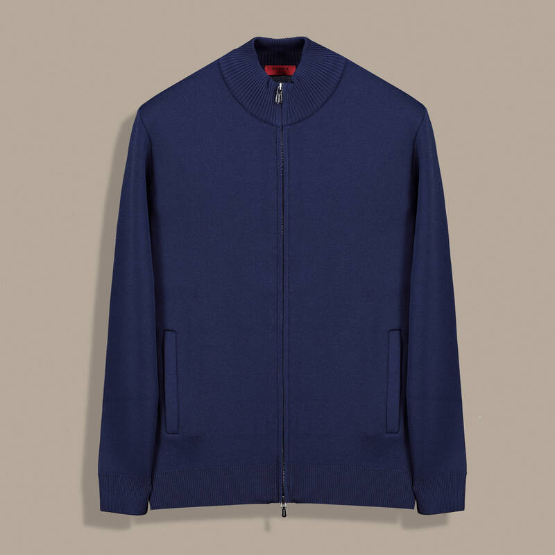 Fermuarlı Cepli Lacivert Hırka - 1