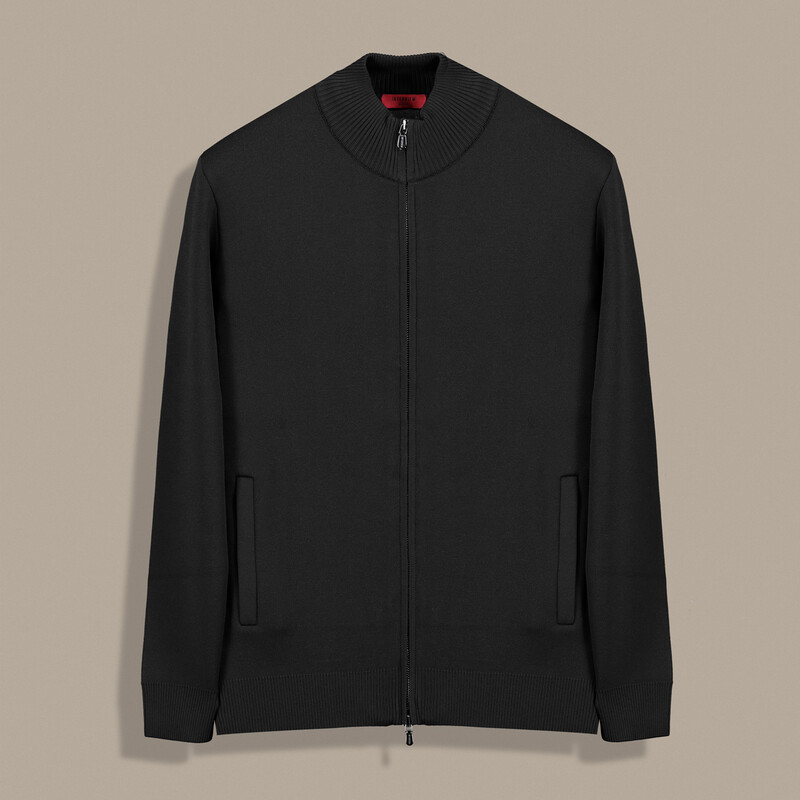 Fermuarlı Cepli Siyah Hırka 