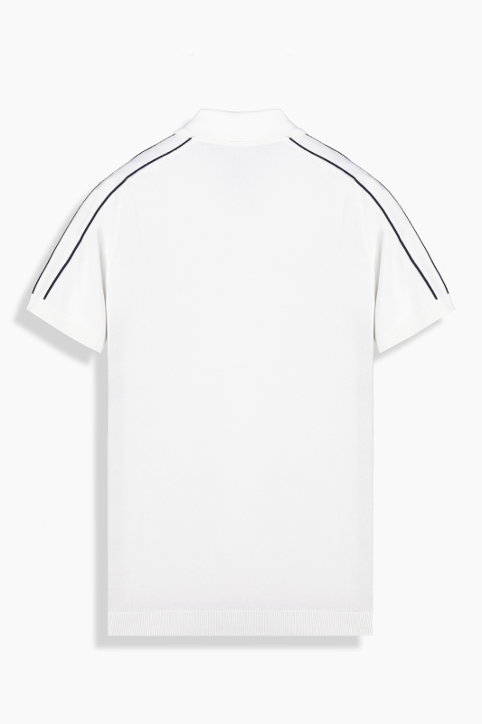 Fermuarlı Polo Yaka Beyaz Triko Tişört - INTERVIEW