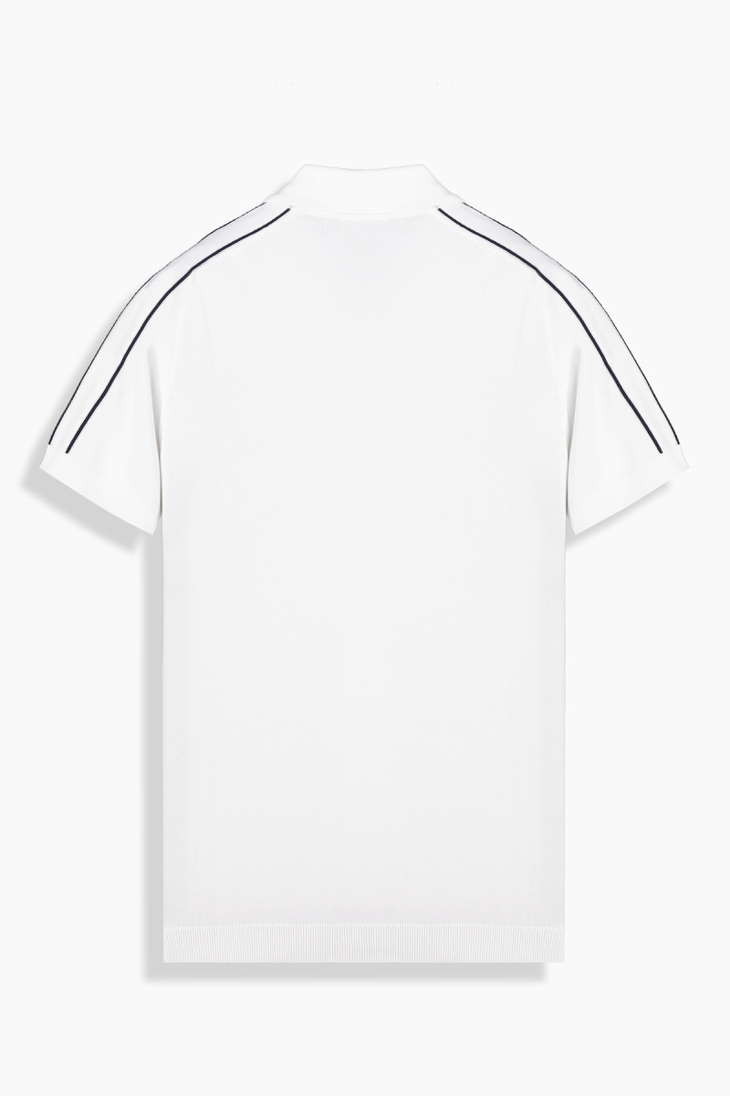 Fermuarlı Polo Yaka Beyaz Triko Tişört - 2