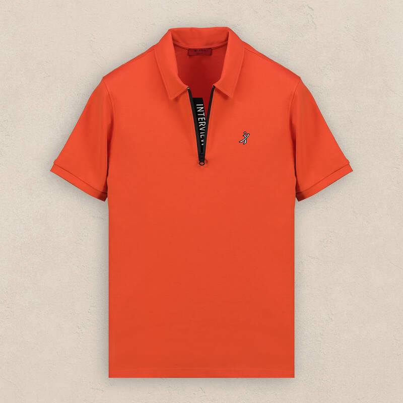 Fermuarlı Polo Yaka Nar Çiçeği Tişört - 1