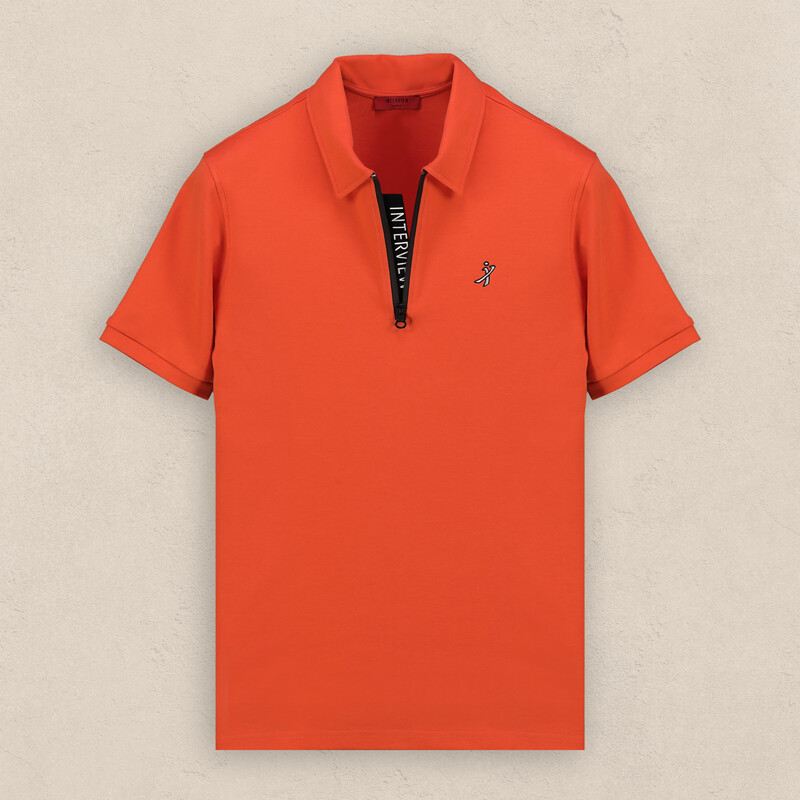 Fermuarlı Polo Yaka Nar Çiçeği Tişört 