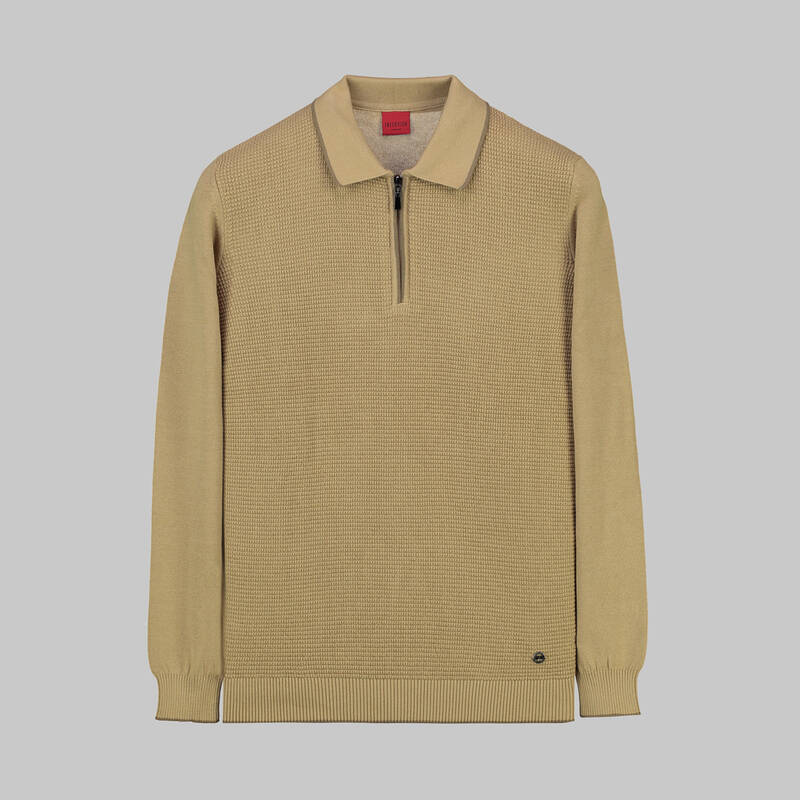 Fermuarlı Polo Yaka Triko - 1