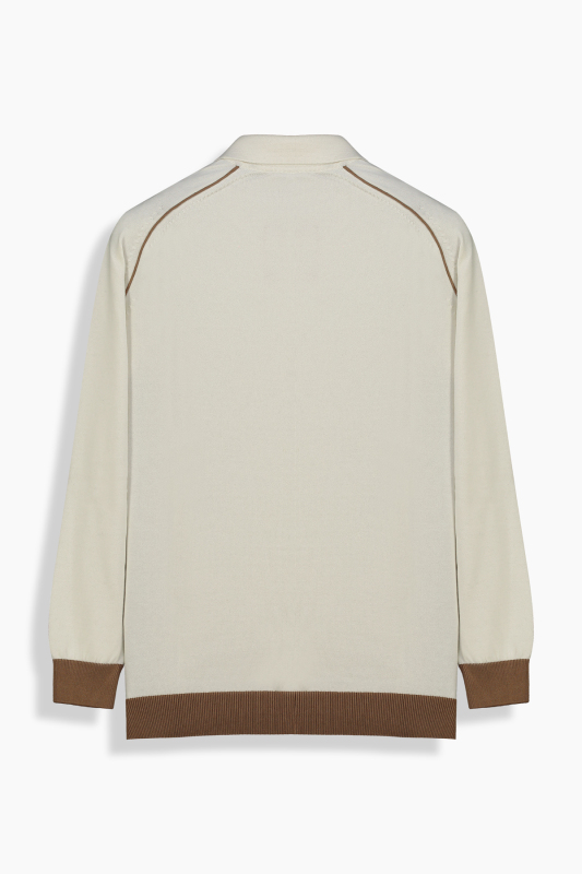 Fermuarlı Polo Yaka Ekru Triko - INTERVIEW