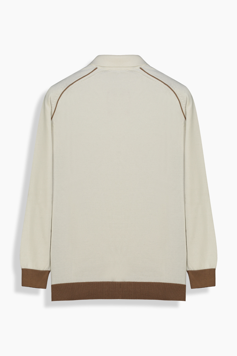 Fermuarlı Polo Yaka Ekru Triko - 2