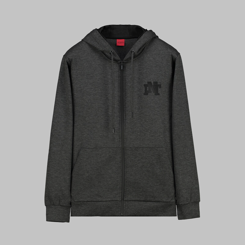 Kapüşonlu Fermuarlı Gri Sweatshirt - INTERVIEW