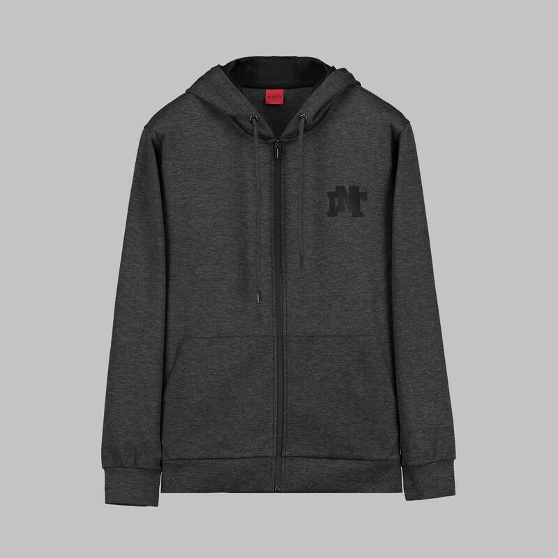 Kapüşonlu Fermuarlı Gri Sweatshirt - 1