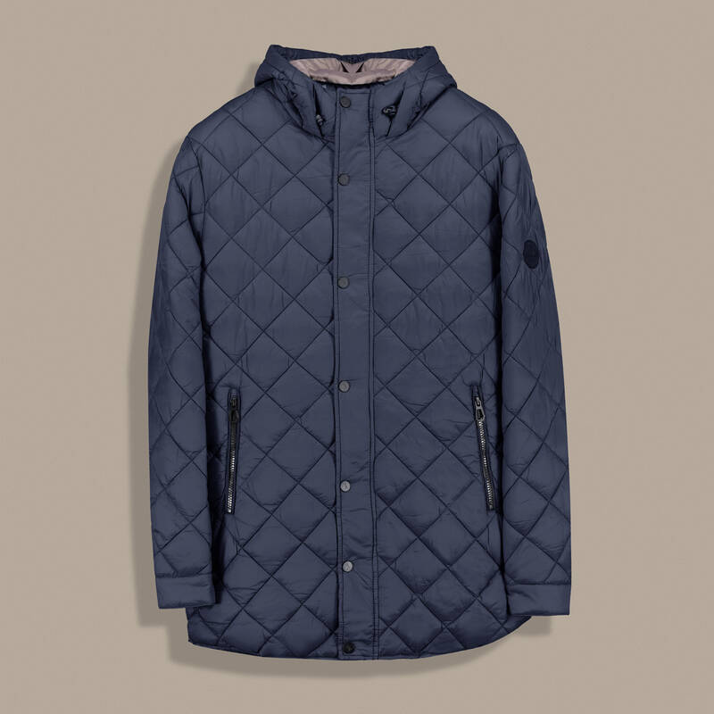 Kapüşonlu Kapitone Lacivert Kaban - 1