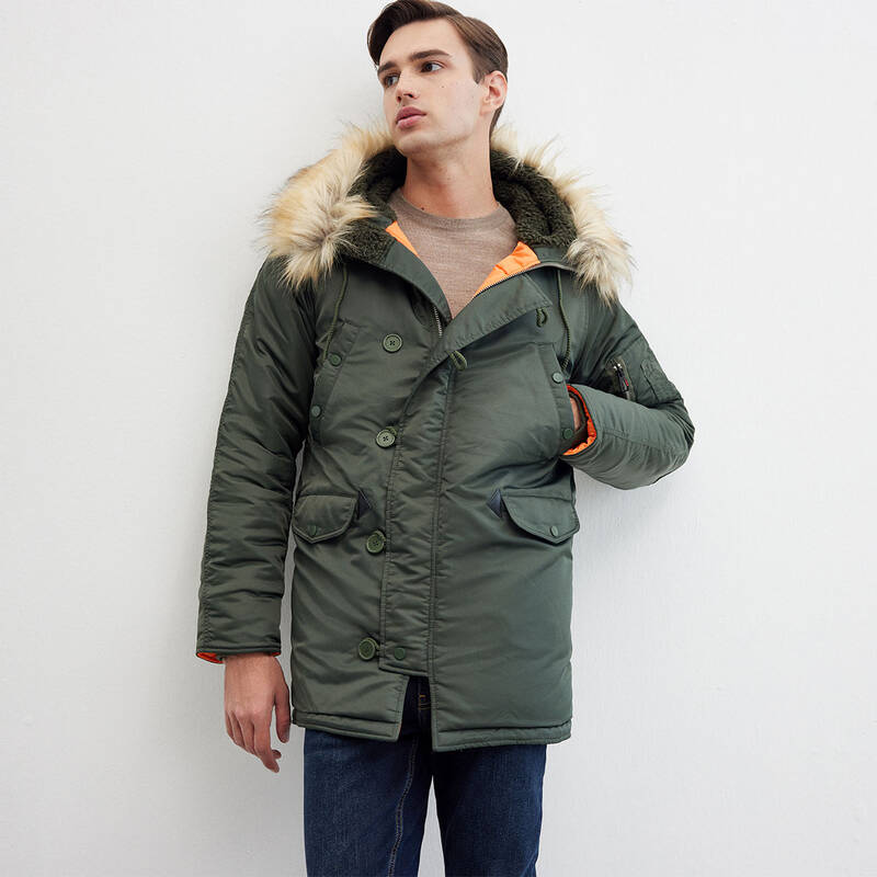 Kürk Kapüşonlu Haki Kaban - 1