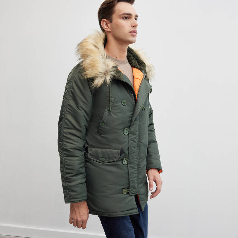 Kürk Kapüşonlu Haki Kaban - 3