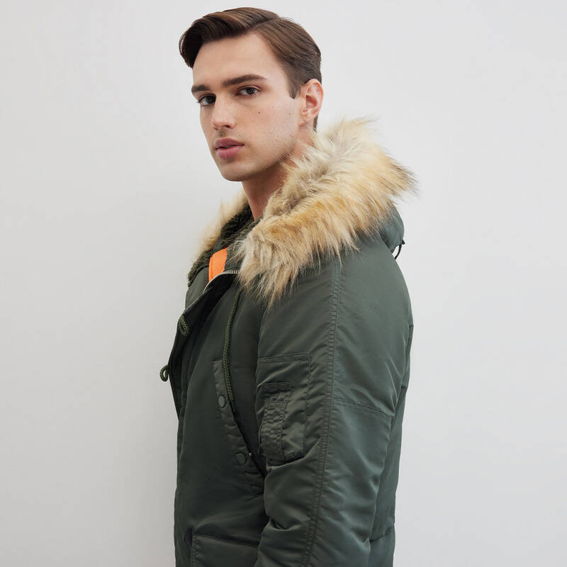 Kürk Kapüşonlu Haki Kaban - 2