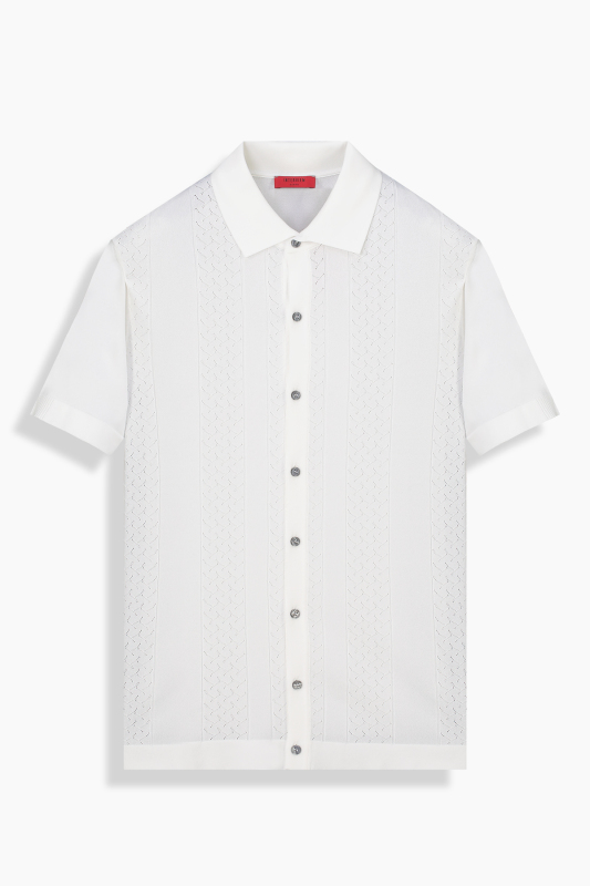 Polo Yaka Düğmeli Kısa Kol Ekru Triko Tişört 