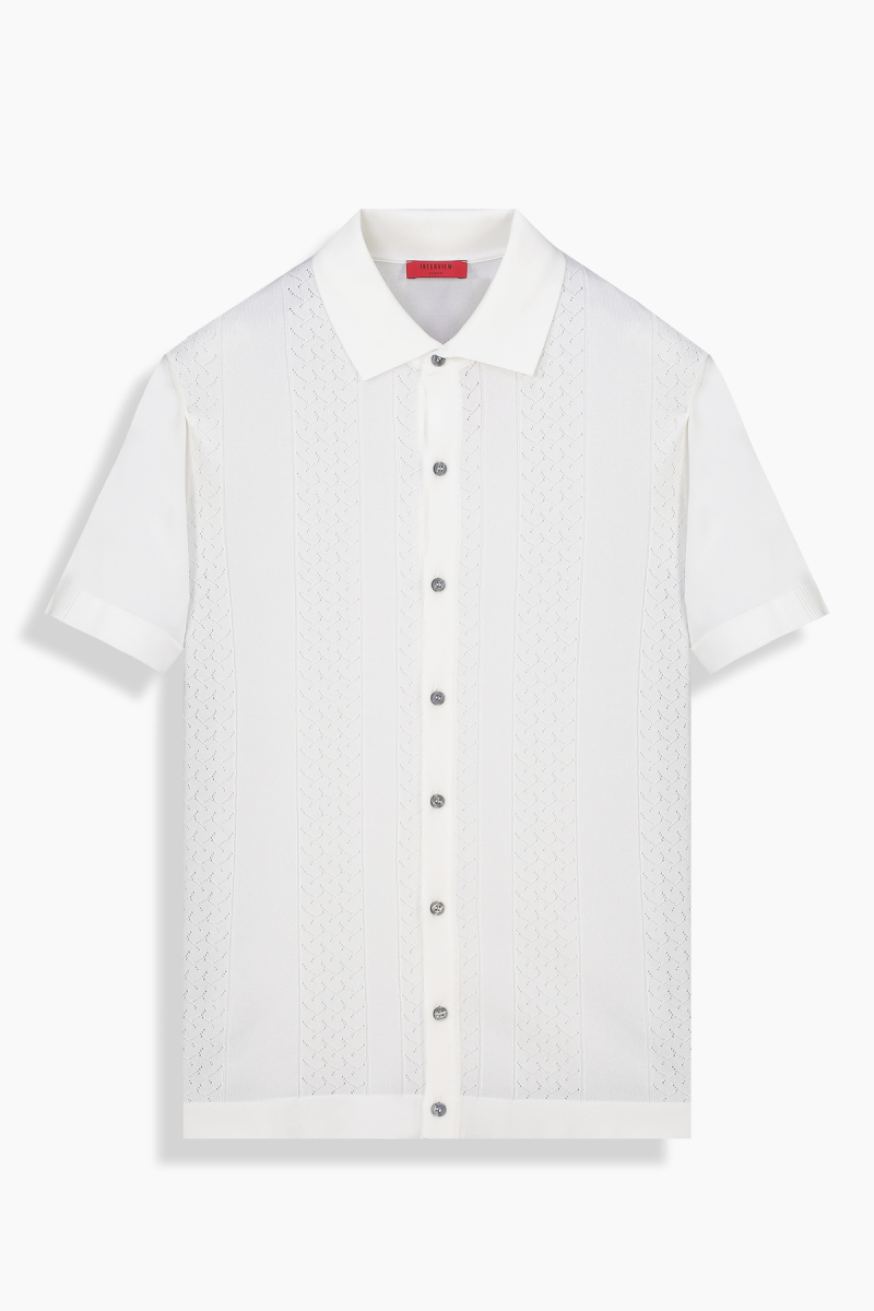 Polo Yaka Düğmeli Kısa Kol Ekru Triko Tişört - 1